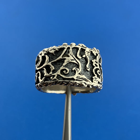 Israel Prodesso 925 Sterling Silver Leaf Vine Scroll Wide Cigar Band Ring