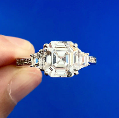 Sterling Silver Asscher Cubic Zirconia Solitaire Accents Engagement Bridal Ring