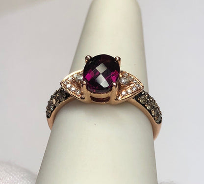 LeVian 14K Rose Gold Mocha Vanilla Diamond Garnet January Anniversary Ring