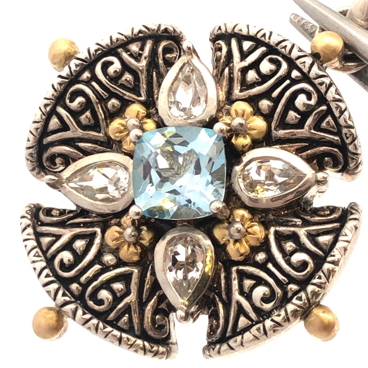 Designer Baby 925 Silver 18K Gold Blue White Topaz Statement Enhancer Pendant