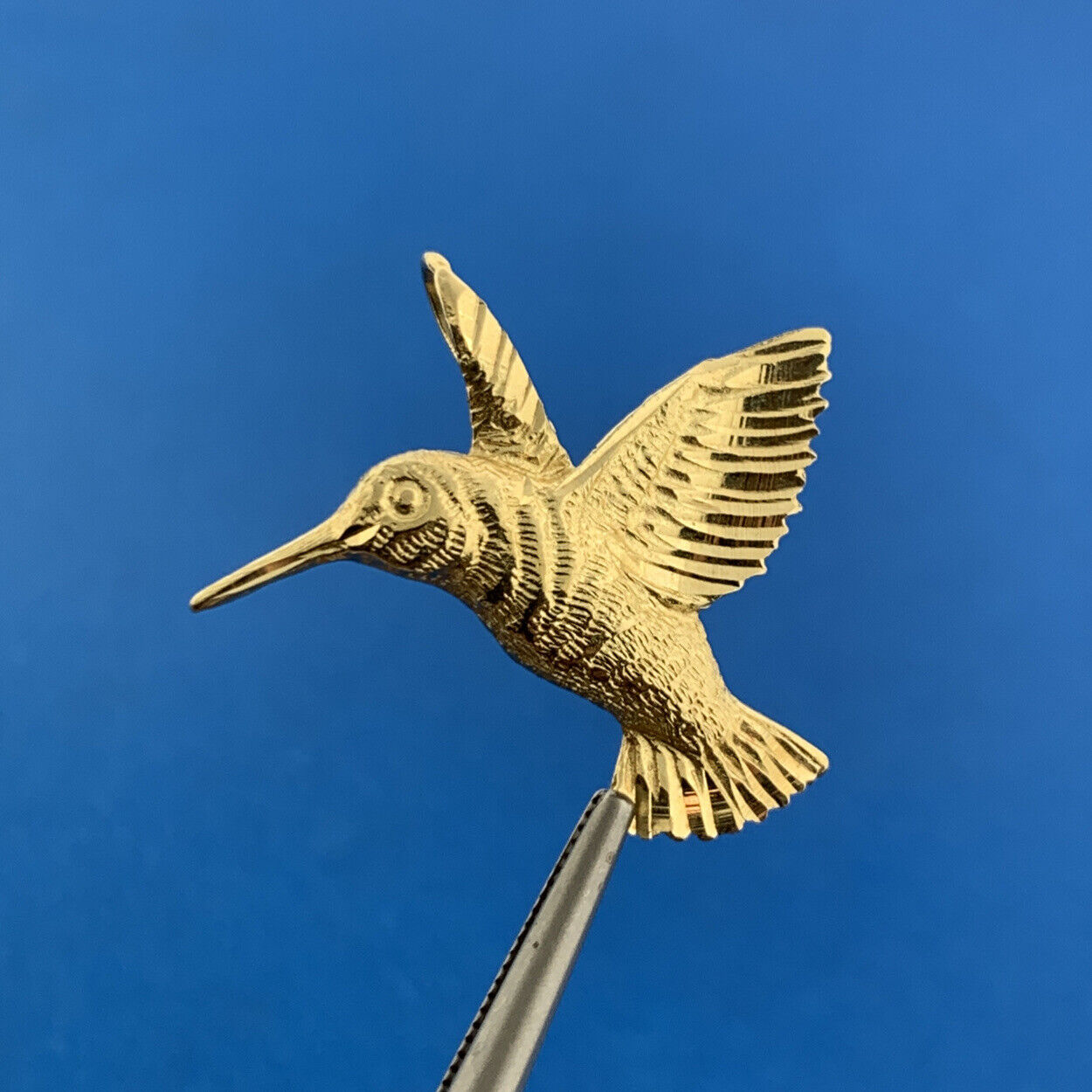 Designer 14K Yellow Gold Hummingbird Charm Drop Pendant