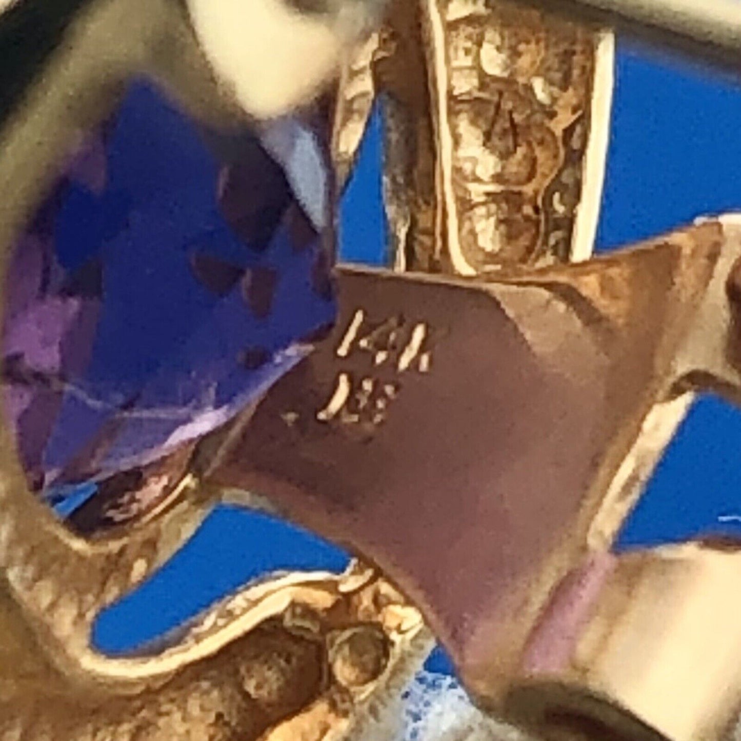 Estate 14K Yellow Gold Oval Amethyst Diamond February Anniversary Omega Earrings