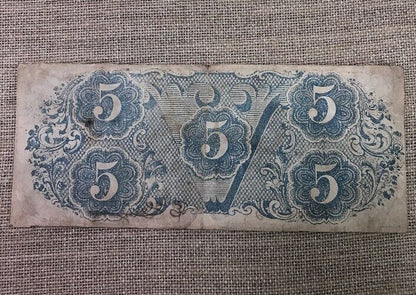 1863 $5 Confederate States of America April 6 Richmond Civil War Era Note T-60