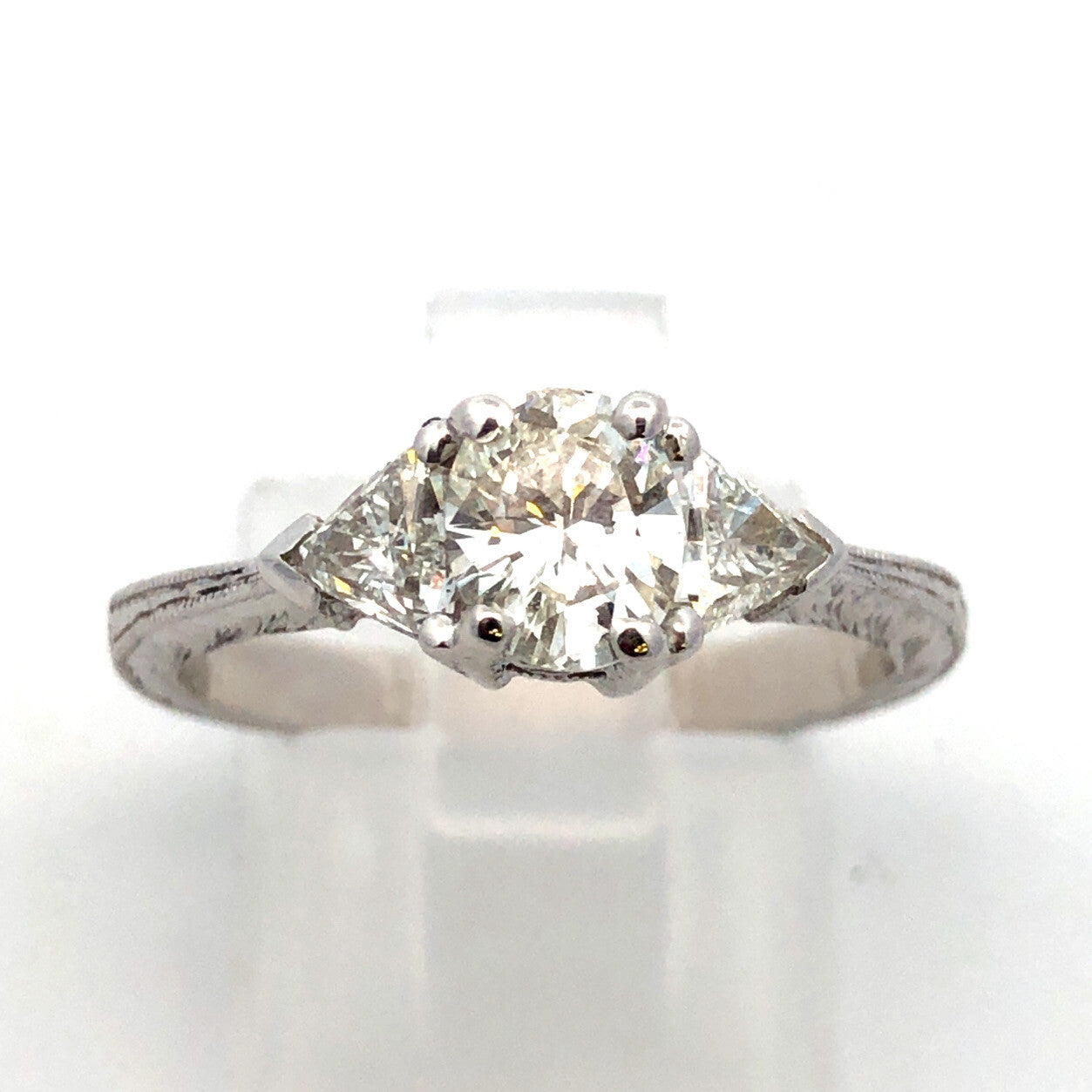Estate Platinum Oval Diamond Trillion Accented Engagement Ring