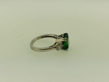 Stunning Designer Sterling Silver Green White Cubic Zirconia CZ Cocktail Ring