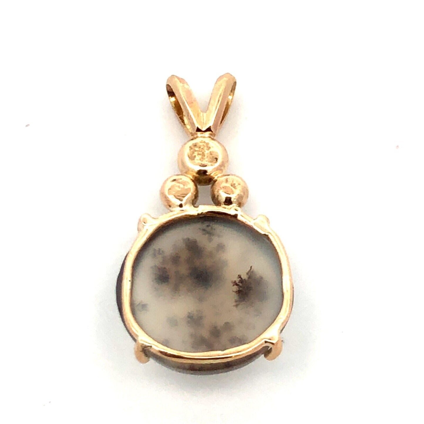 Estate Unique 14KT Yellow Gold Round Grey Rutilated Quartz Pendant