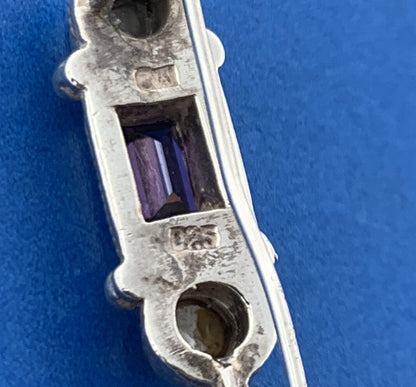 Designer Sterling Silver Amethyst Mother Of Pearl February Slide Hook Earrings