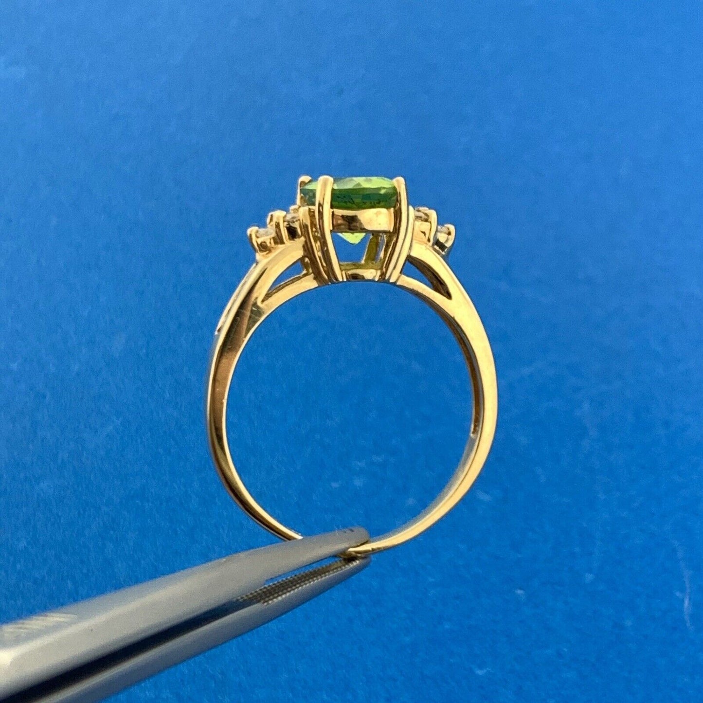 Designer 14K Yellow Gold Oval Peridot Diamond Accent August Anniversary Ring