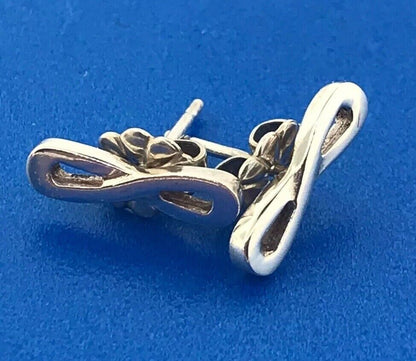 Designer 925 Sterling Silver Infinity Ribbon Figure Eight Stud Earrings