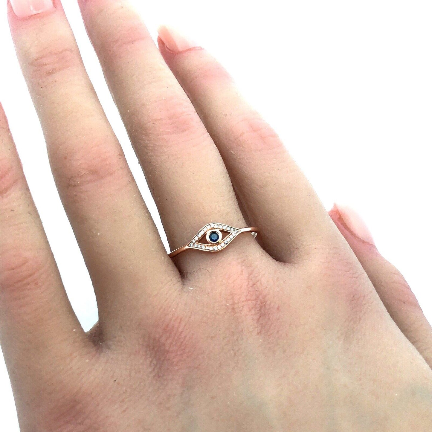 Designer 14K Rose Gold Sapphire Diamond Accented Evil Eye Cocktail Ring