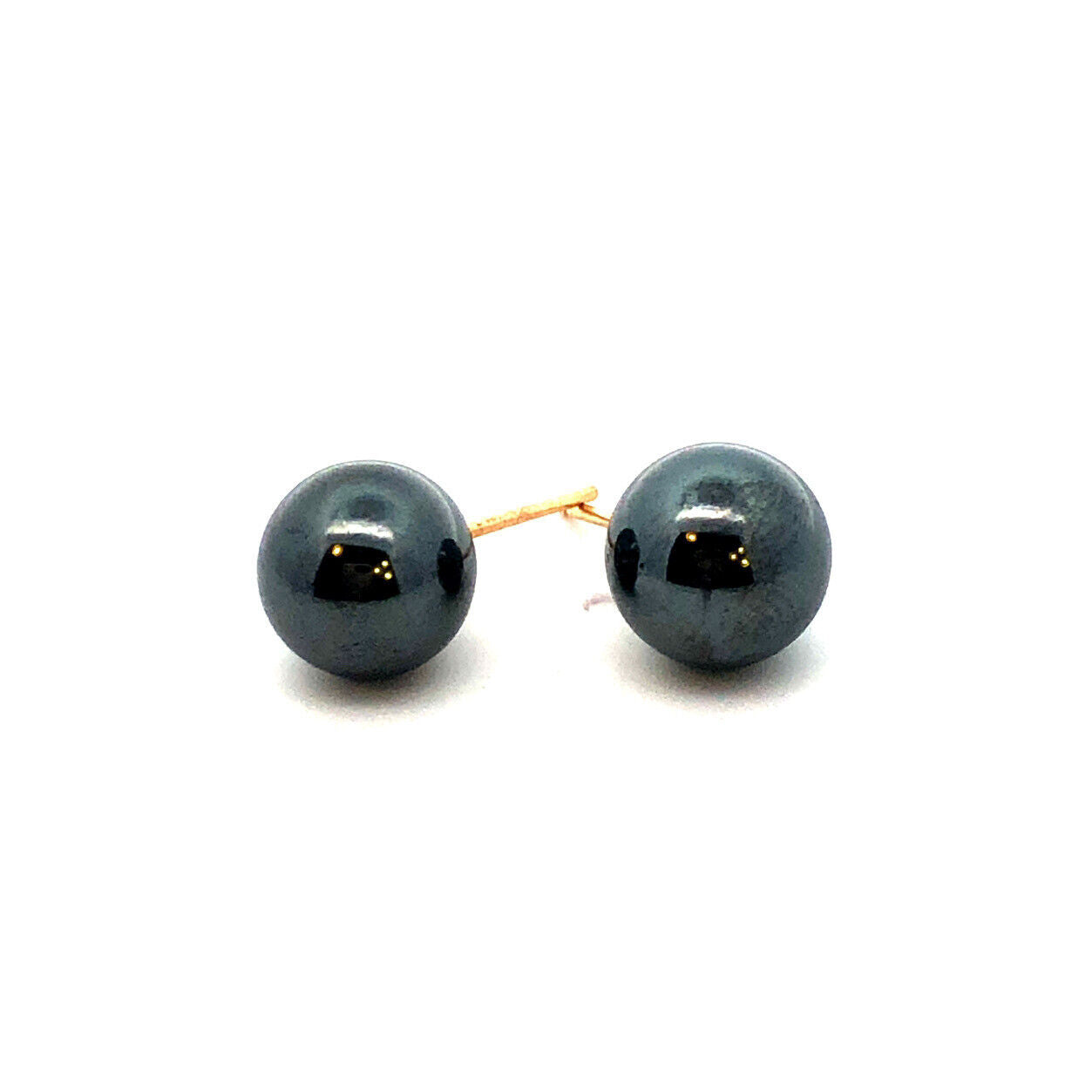 14K Yellow Gold Hematite Grounding Negative Energy Shield Stud Earrings