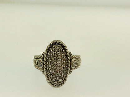 Judith Ripka JR Sterling Silver 925 Diamonique CZ Oval Textured Statement Ring
