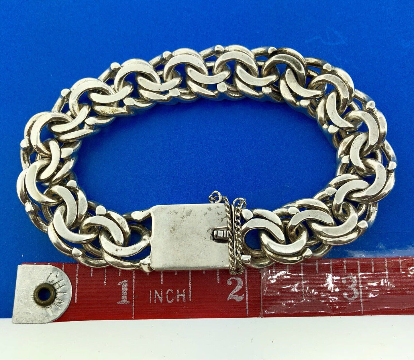 Vintage 900 Silver Hecho En Mexico Taxco Double Rolo Cable Statement Bracelet