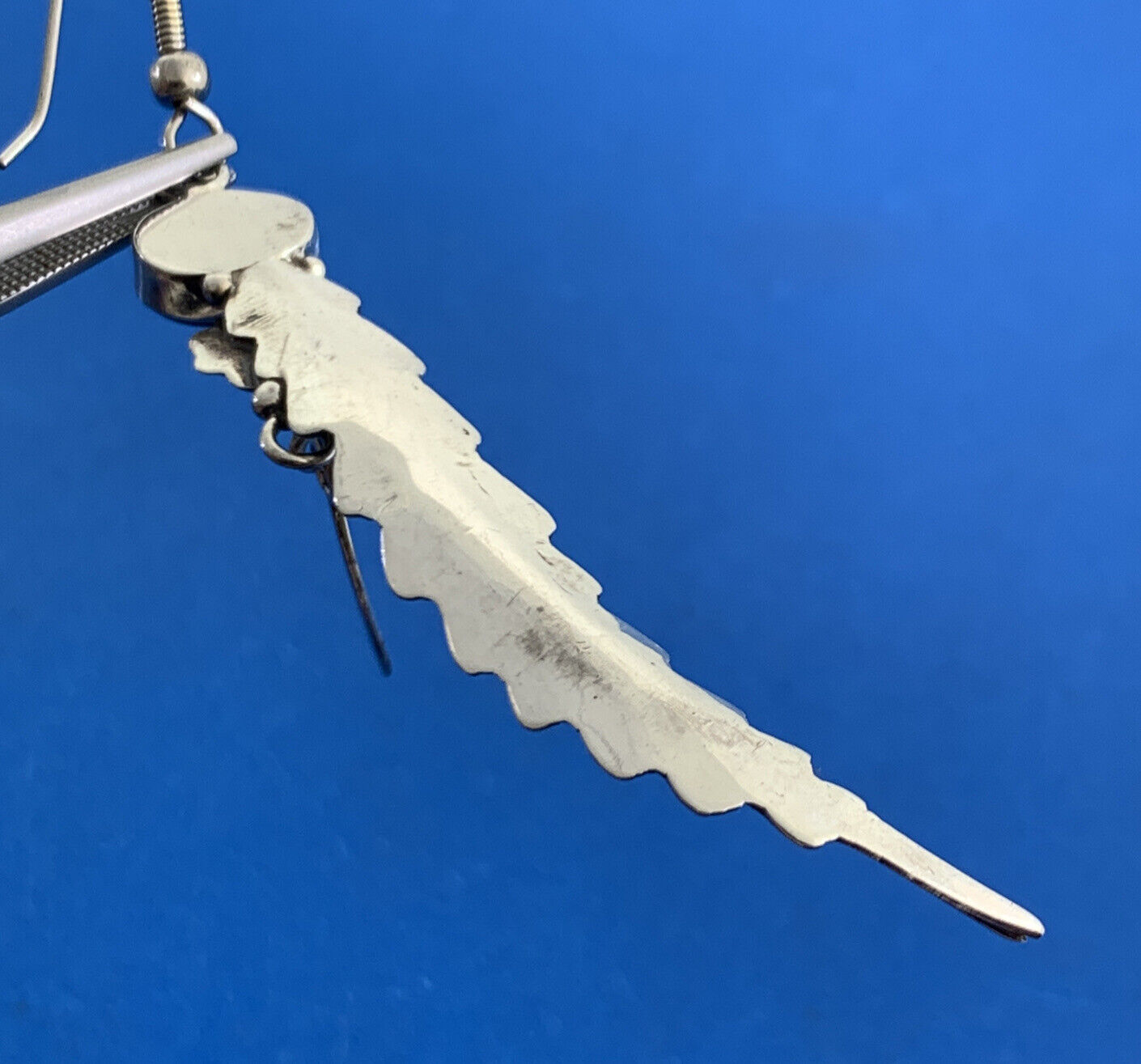 Vintage Native American 925 Sterling Silver Black Onyx Dangle Feather Earrings