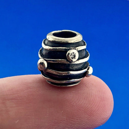 Designer 925 Sterling Silver Cubic Zirconia Bee Hive Slide Bracelet Barrel Charm