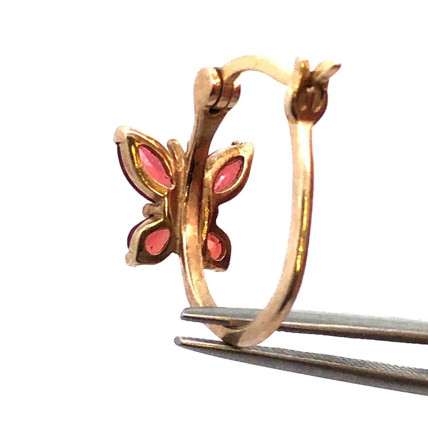 Designer 925 Sterling Silver Vermeil Garnet Diamond Butterfly Hoop Earrings