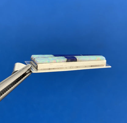 Randall Enclito 925 Sterling Silver Opal & Lapis Lazuli Inlay Trapezoid Pendant