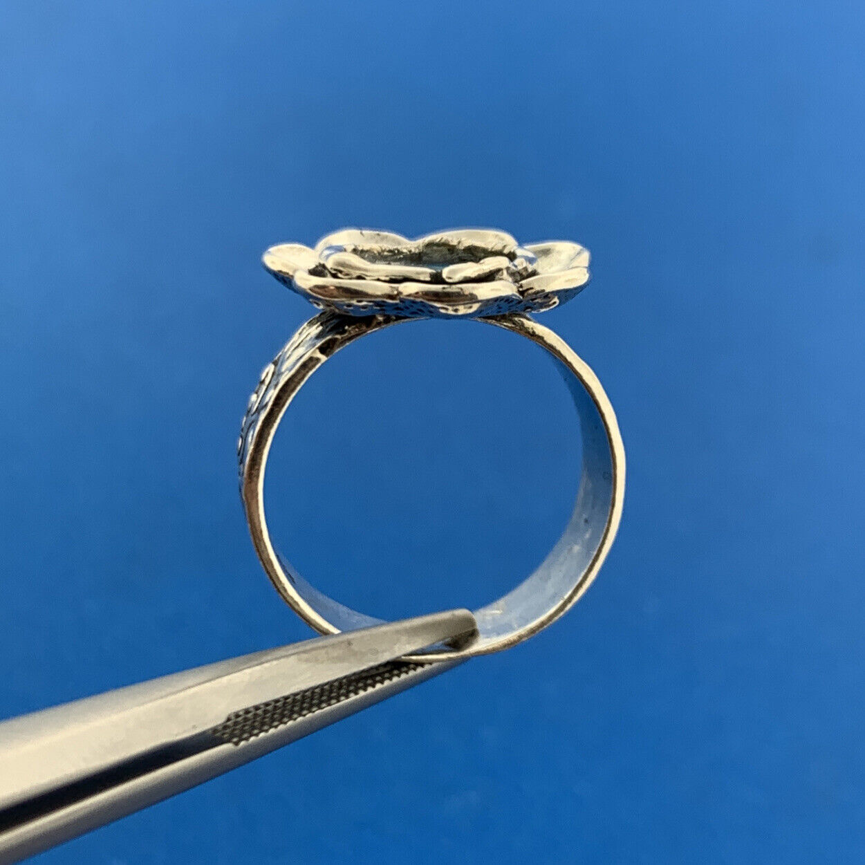 Vintage 925 Sterling Silver Opal Doublet Floral Scroll Flower Power Ring