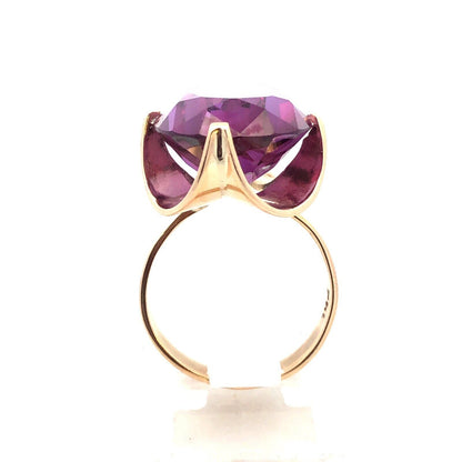 14K Yellow Gold Lab Created Oval Purple Sapphire Statement Cocktail Ring
