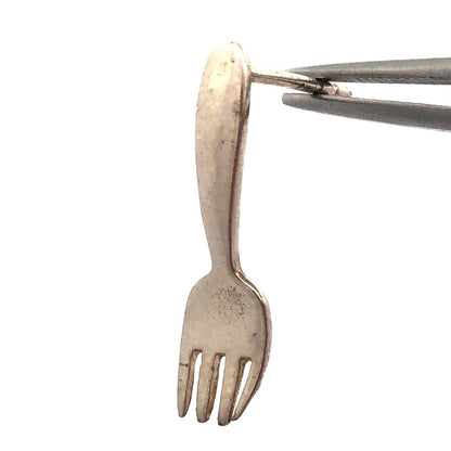 Vintage 925 Sterling Silver Fork Spoon Utensils Cookware Drop Stud Earrings
