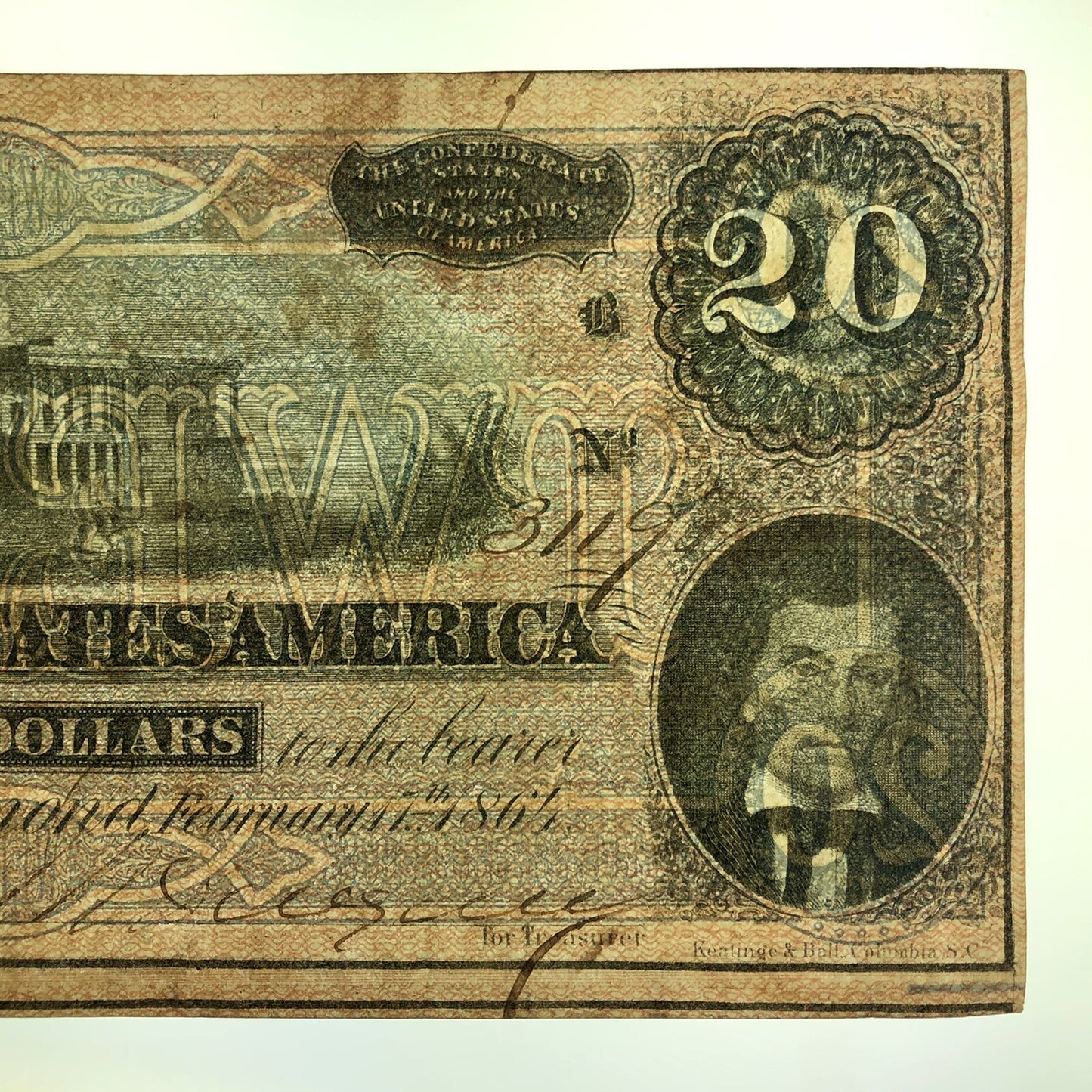 1864 $20 Twenty Dollars Confederate States of America CSA Last Issue T-67 Curren