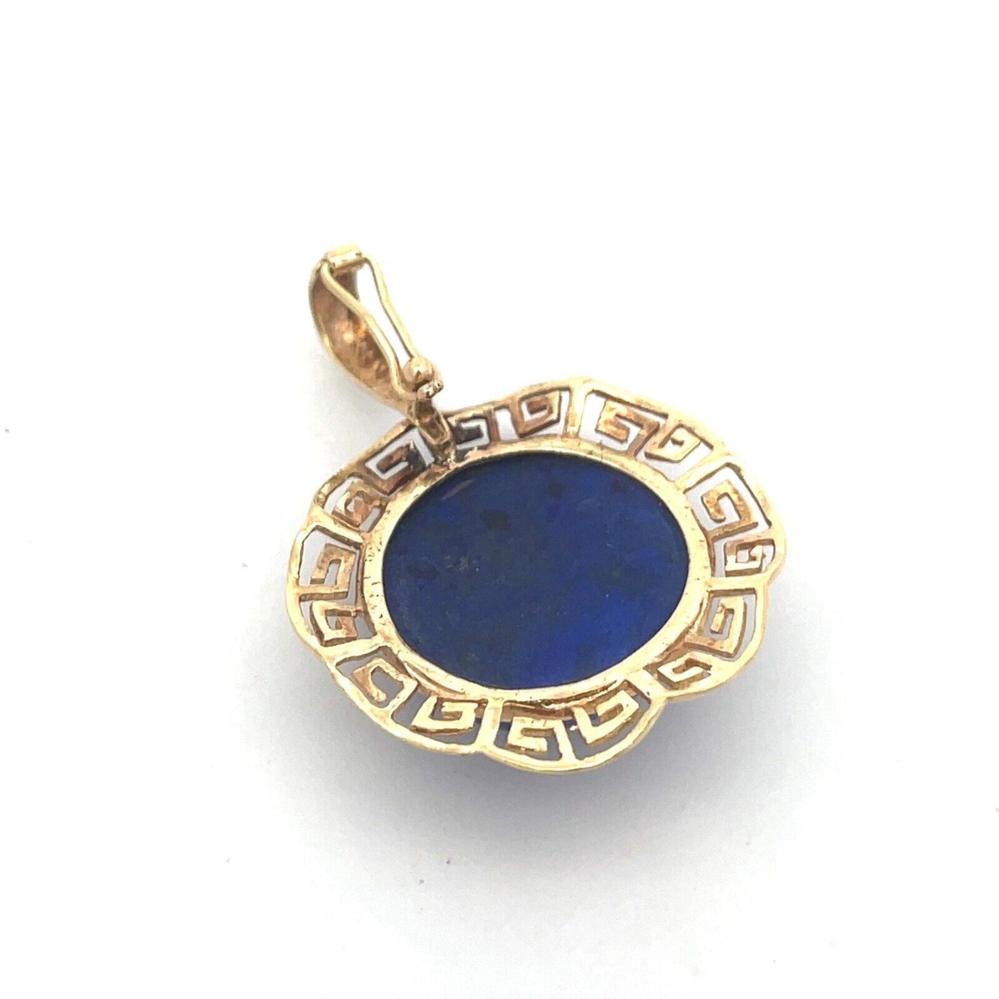 Designer 14K Yellow Gold Round Lapis-Lazuli Cabochon Statement Enhancer Pendant