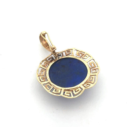 Designer 14K Yellow Gold Round Lapis-Lazuli Cabochon Statement Enhancer Pendant