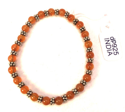 Doug Paulus 925 Sterling Silver Round Orange Aventurine Beaded Elastic Bracelet