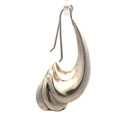 925 Sterling Silver Modernist Abstract Ribbed Statement Dangle Earrings