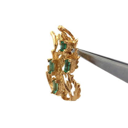 Designer 14K Yellow Gold Emerald Cut Green Tourmaline Flame Pendant