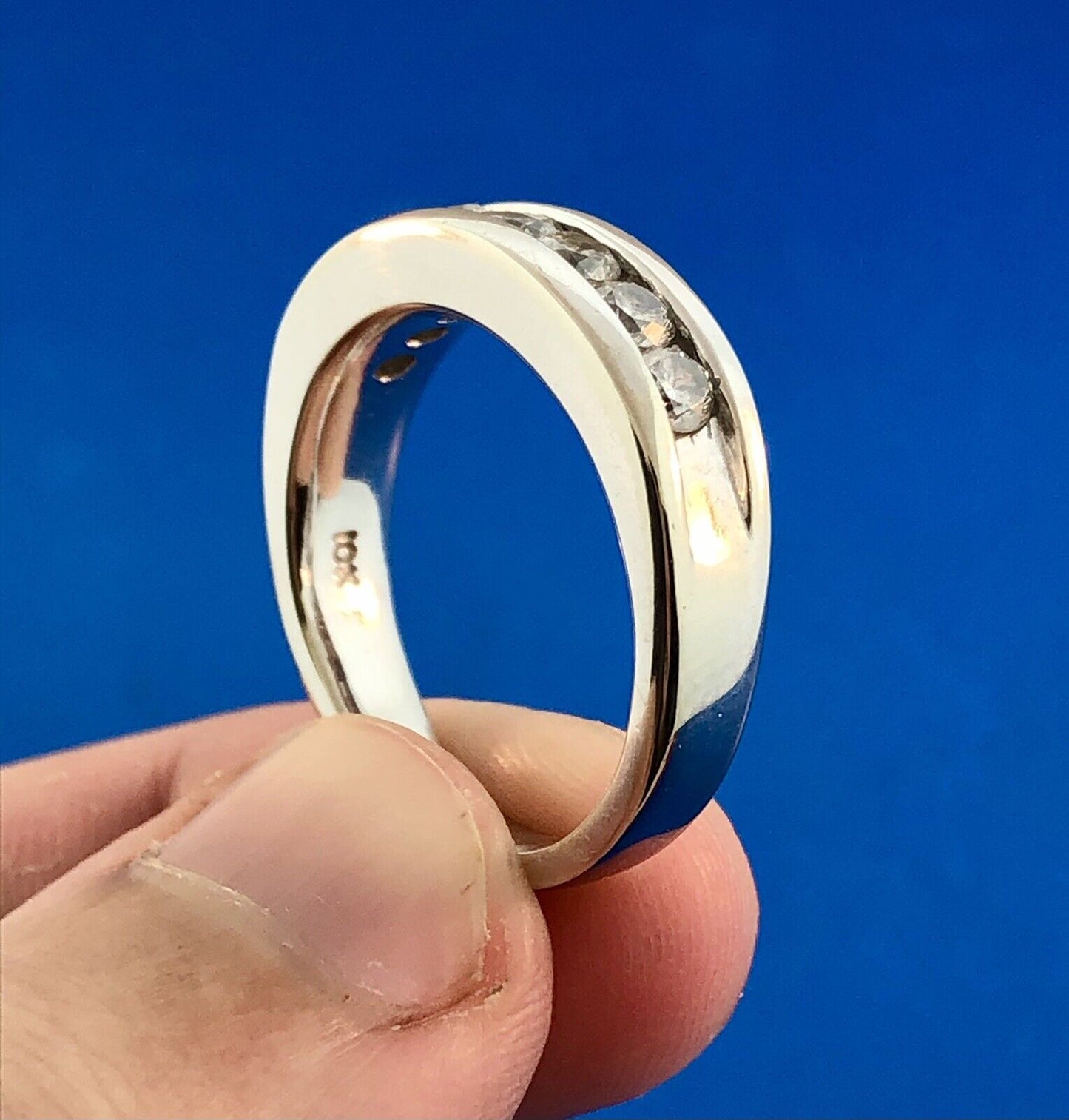 Designer Zales 10K White Gold Channel Set Diamond Wedding Band Ring Size 9.25