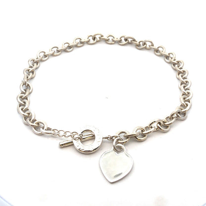 925 Sterling Silver Designer Tiffany & Co Engravable Heart Tag Toggle Necklace