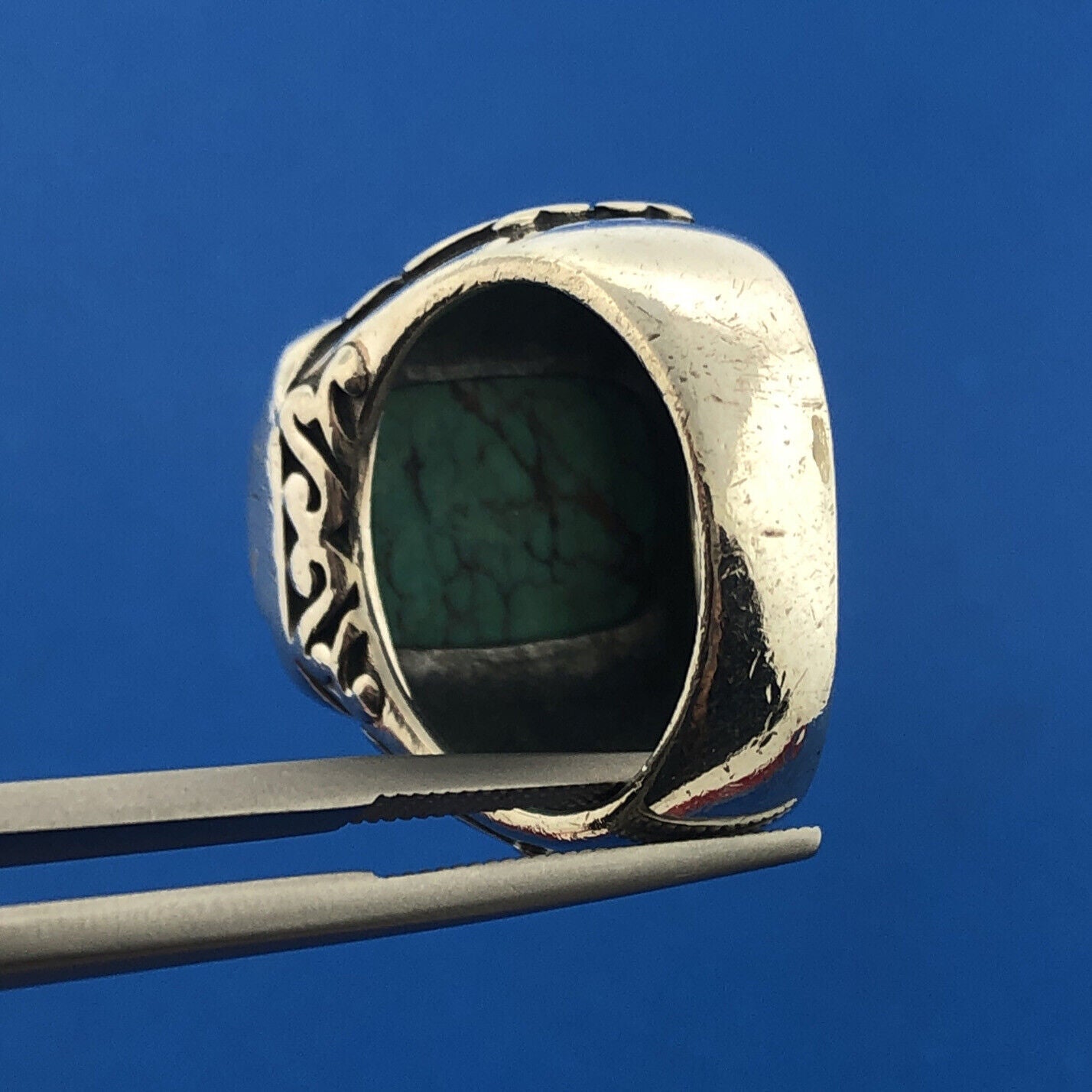 Stunning Sterling Silver 925 Cabochon Green Turquoise Statement Ring Size 7.75