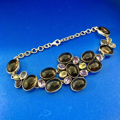 Vintage Sterling Silver 925 Topaz Amethyst Citrine Statement Anklet Or Bracelet