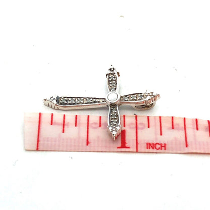 Designer 925 Sterling Silver Round Diamond Textured Cross Pendant
