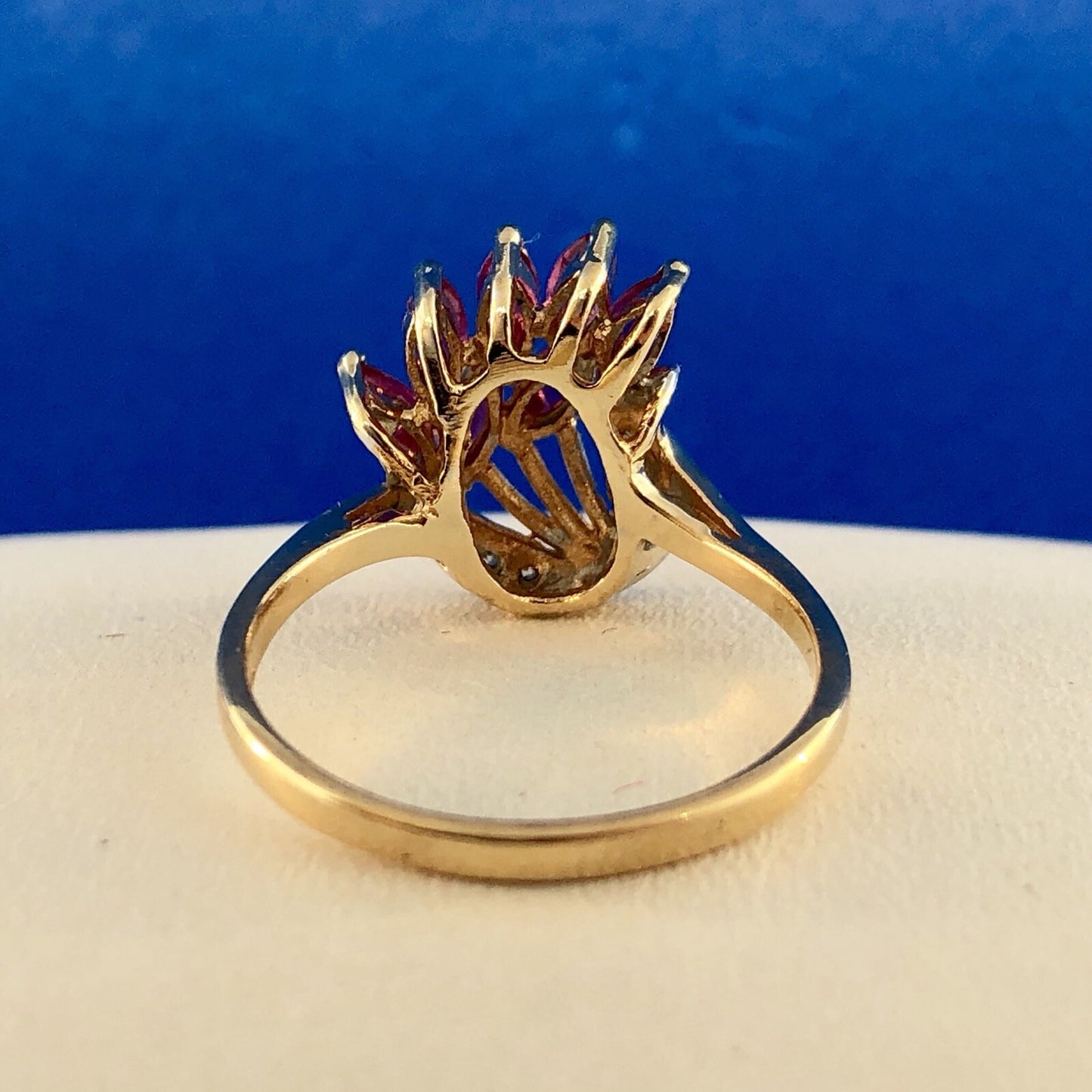 Vintage Designer THL 10K Yellow Gold Pink Spinel Diamond Cluster Cocktail Ring