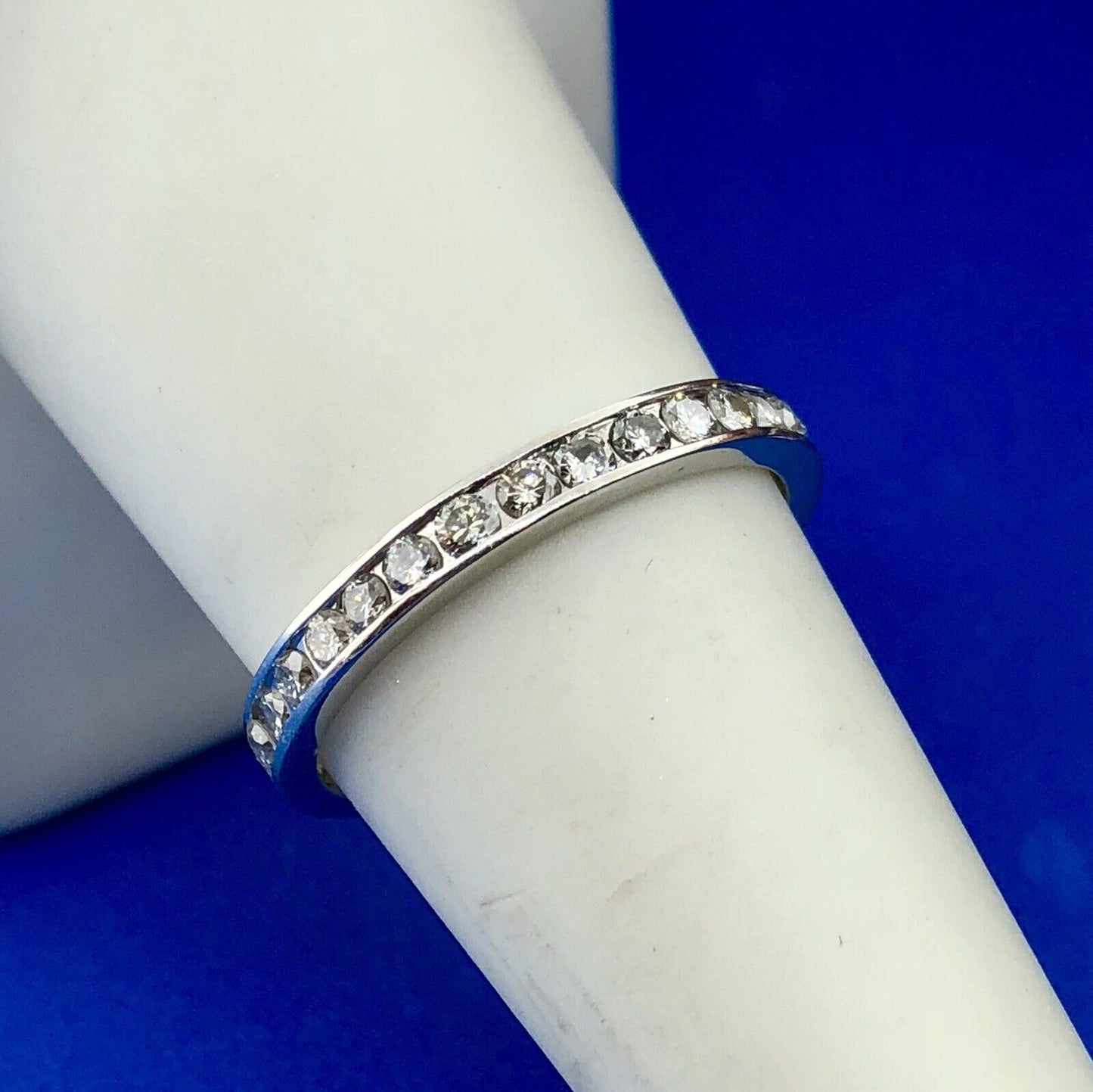 14K White Gold Channel Set Diamond Anniversary Eternity Stackable Band Ring