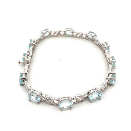 Designer QCD 925 Sterling Silver Oval Light Aqua Tourmaline Tennis Bracelet