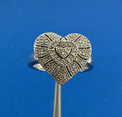 Designer EA 925 Sterling Silver Pave Diamond Heart Anniversary Dome Ring