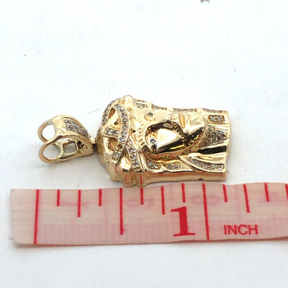 14K Yellow Gold Diamond Jesus Christ Face Crown of Thorns Pendant