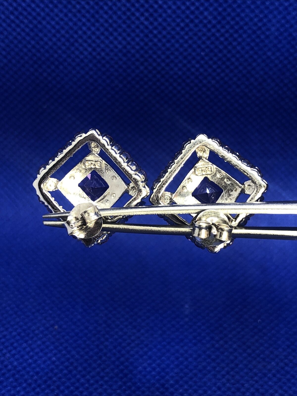 Purple Amethyst 925 Sterling Silver Square Statement Stud Earrings