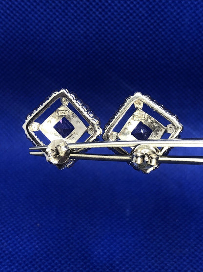 Purple Amethyst 925 Sterling Silver Square Statement Stud Earrings