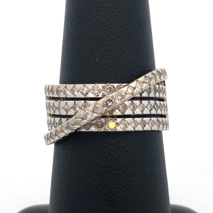 Designer 10K White Gold Diamond Crossover Four Band Anniversary Coctail Ring