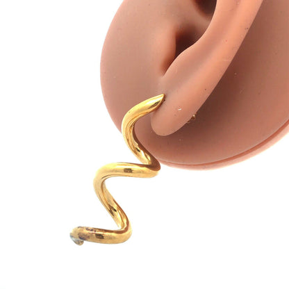 Designer UF 14K Yellow Gold Modernist Spiral Swirl Drop Dangle Stud Earrings