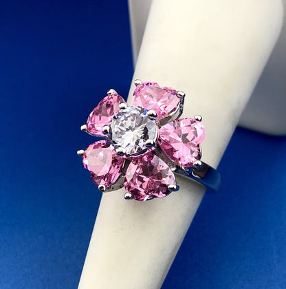 Nolan Miller Sterling Silver Faux Pink Sapphire & Amethyst Flower Designer Ring