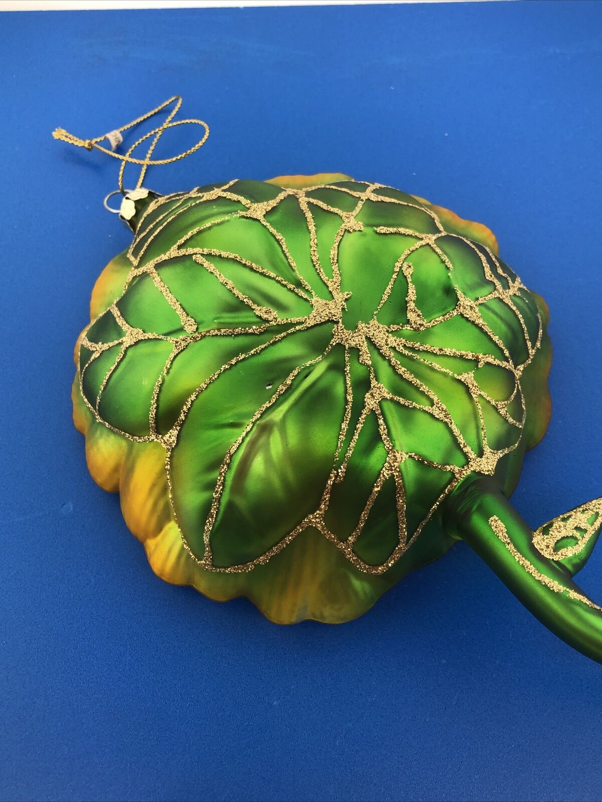 Artisan Hand Blown Hand Painted Glass Sunflower Statement Christmas Ornament