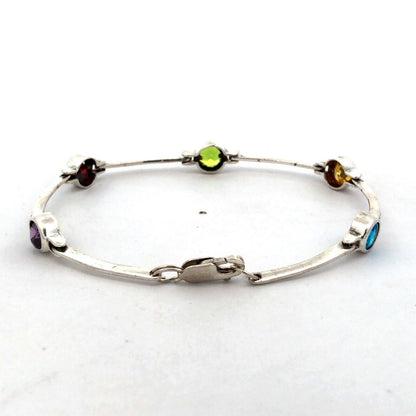 Estate 925 Sterling Silver Multicolor Round Cubic Zirconia Tennis Bracelet