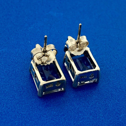 Stunning Sterling Silver 925 Emerald Cut Quartz Friction Back Stud Earrings