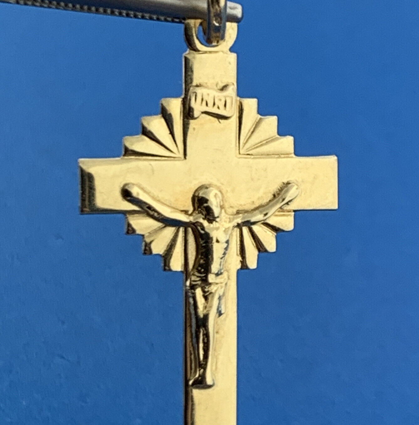 Vintage Italy 14K Yellow Gold Religious Communion Crucifix Easter Cross Pendant