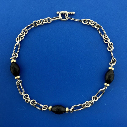 David Yurman 18K Gold Sterling Silver Black Onyx Station Statement Necklace